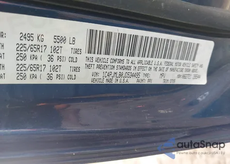 2018 Jeep Cherokee Latitude Plus 4X4 z USA, uszkodzony, nr VIN 1C4PJMLB0JD534495